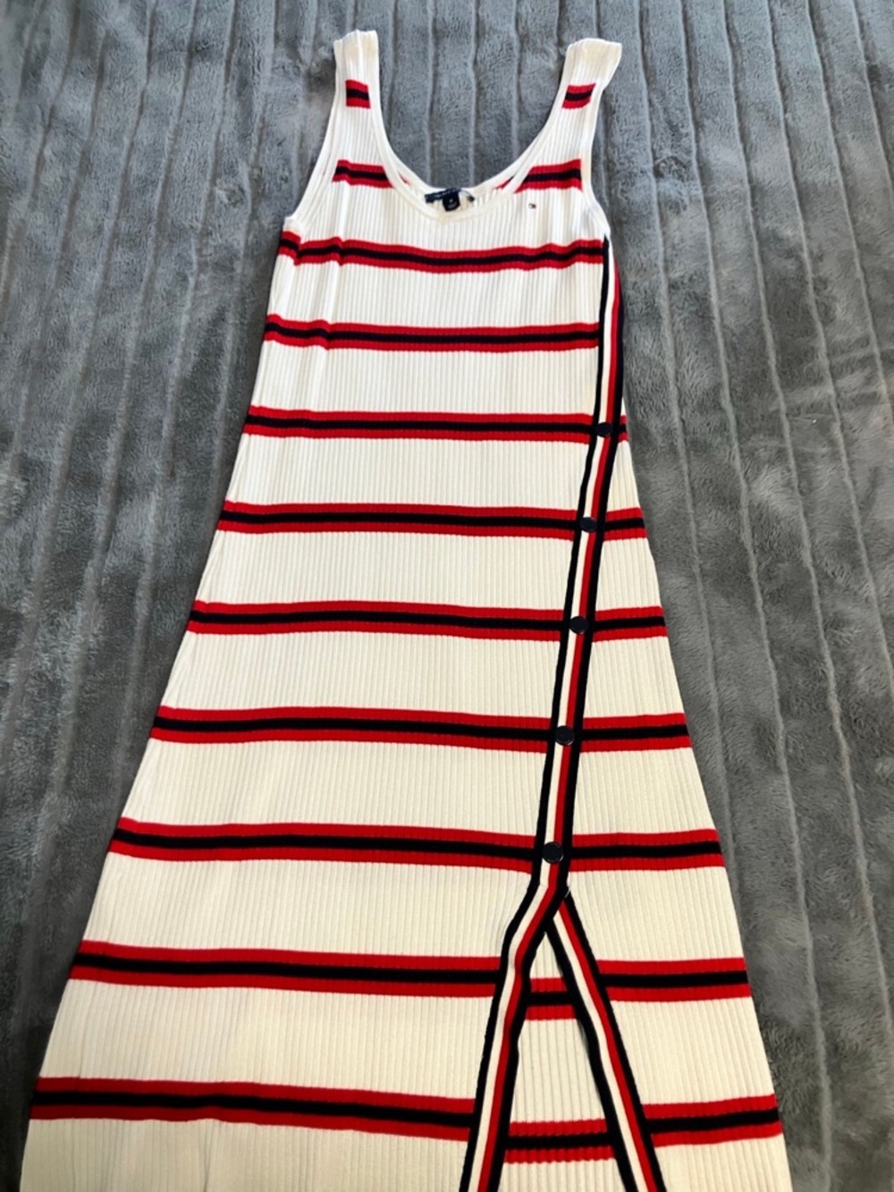 Tommy Hilfiger White Maxi Dress with Red & Black Stripes